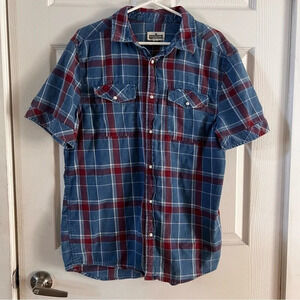 Distillery men’s pearl snap button ‎ down shirt size large